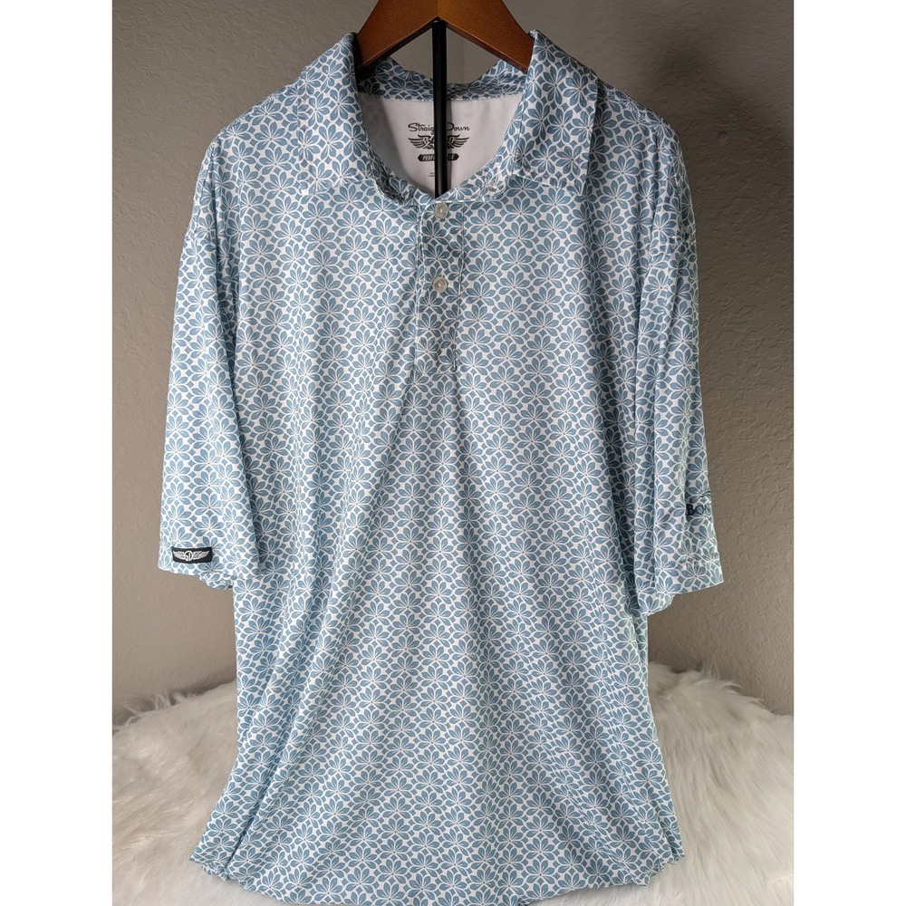 Straight Down Performance Golf Polo Mens XL Blue White Floral Bonita Bay Club